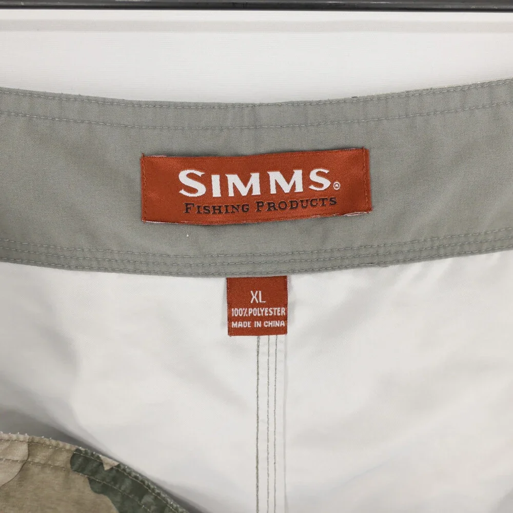 Simms Board Shorts Mens XL Beige Camo Cargo Fishing Drawstring Quick Dry